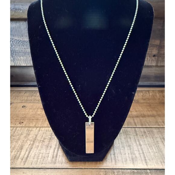 Gucci Rectangle Pendant Necklace 925 Sterling Silver Ball Chain Unisex Italy 20" - Picture 2 of 8